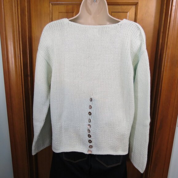 Pure Handknit Seafoam Green V-Neck Sweater 100% Cotton Button Details Medium - Picture 5 of 9